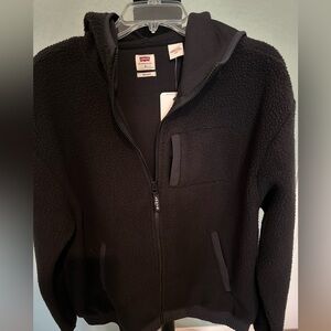 Sweatshirt Levi's® Pop Hooded Sherpa Black Fleece Zip-Up Jacket. Size S NWT.